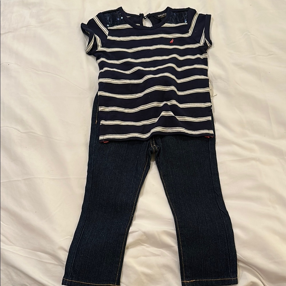 Nautica Navy and White Striped Shirt and pant set